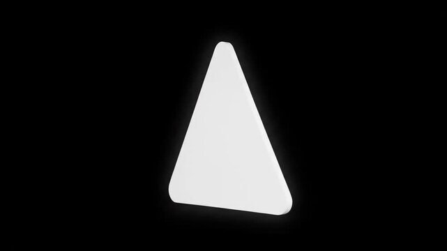 Minimalist 3D white rounded triangle geometric shape with soft edges on a dark background