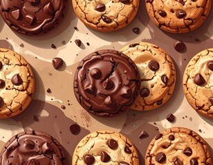 Assortment of baked, round desserts with dark chocolate accents