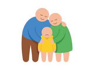 Loving grandparents embracing their baby child with warmth.