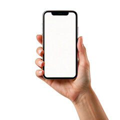 Hand holding smartphone with blank screen