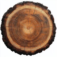 Obraz premium cross section of a tree trunk with concentric growth rings, cracked bark and warm wood texture conveying age and timeless natural beauty