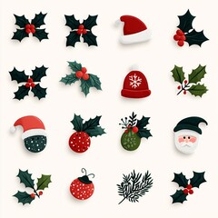 set of christmas elements
