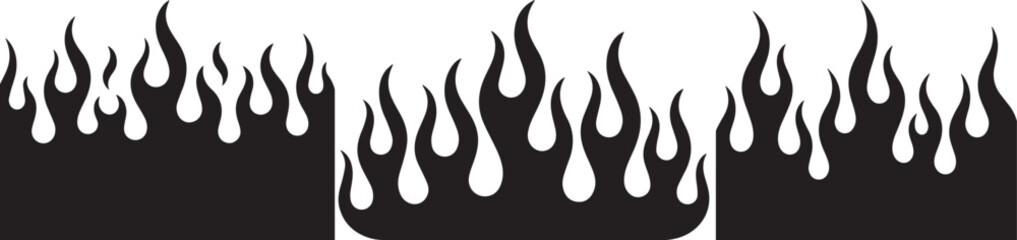 Abstract black flame border pattern isolated on white background for modern graphic design