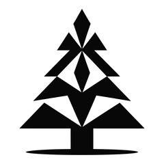 Obraz premium Abstract geometric christmas tree art in black and white silhouette design with symmetrical patterns creating a modern festive symbol and holiday decoration