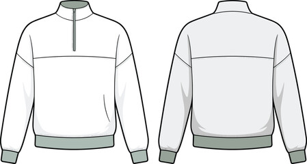 Oversized Quarter-Zip Sweatshirt Technical Fashion Illustration Drawing for Designers, Template, and Mock-up, Unisex Casual Jumper Flat Sketch © JOYDIP ROY