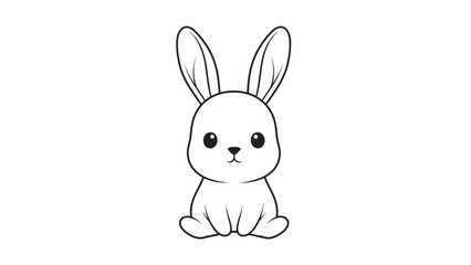 Obraz premium Cute Bunny Rabbit Cartoon Line Art – Adorable Kawaii Animal Outline Illustration