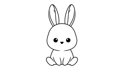Obraz premium Cute Bunny Rabbit Cartoon Line Art – Adorable Kawaii Animal Outline Illustration