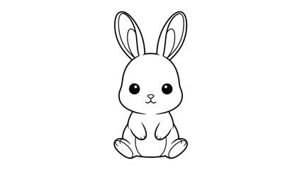 Obraz premium Cute Bunny Rabbit Cartoon Line Art – Adorable Kawaii Animal Outline Illustration