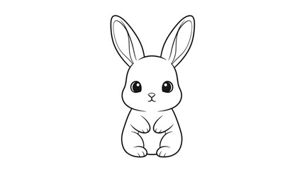 Obraz premium Cute Bunny Rabbit Cartoon Line Art – Adorable Kawaii Animal Outline Illustration