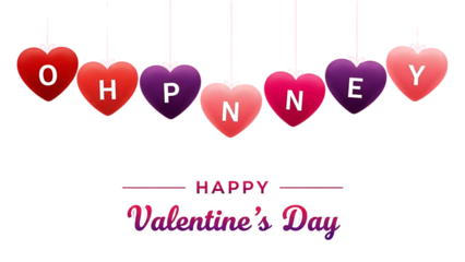 Happy valentines day greeting with colorful hearts and letters on transparent background