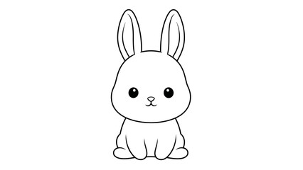 Obraz premium Cute Bunny Rabbit Cartoon Line Art – Adorable Kawaii Animal Outline Illustration