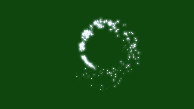 Sparkling stars circle shine animation, luxury white glitter sparkles line, fast line glitter motion, white cartoon blinking stars, flat vector doodle sparkle on green screen background. 4K animation