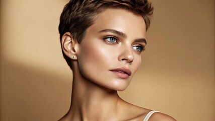 Close-up portrait of a supermodel woman in an attractive pose