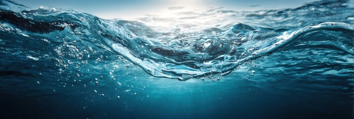 Underwater Surface Ripple Pattern With Gradient Water Background Showing Empty Central Space for Focus and Clarity