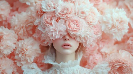 Woman, roses, face hidden, floral background, beauty