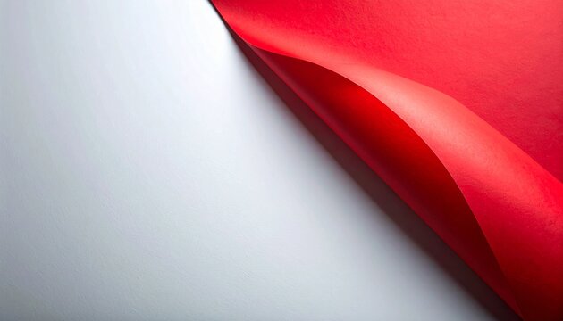 Red paper curl on white background, abstract background with copy space, textured paper, vibrant color, design element, blank space - Powered by Adobe