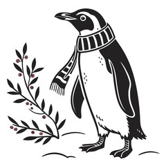 Christmas penguin wearing scarf silhouette black