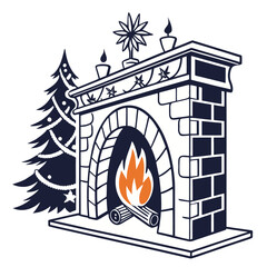 Fototapeta premium Christmas fireplace silhouette deep black fill