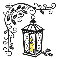 Christmas candle lantern silhouette black fill