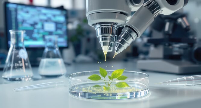agri robotics innovation concept. Laboratory equipment examining plants in a scientific research setting.