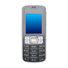 Old cell phone with physical keyboard. Mobile communication device. Editable EPS 10 vector graphic illustration isolated on white background.