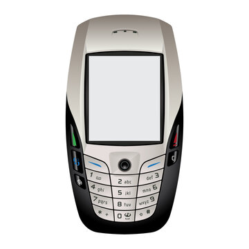 Old cell phone with physical keyboard. Mobile communication device. Editable EPS 10 vector graphic illustration isolated on white background.