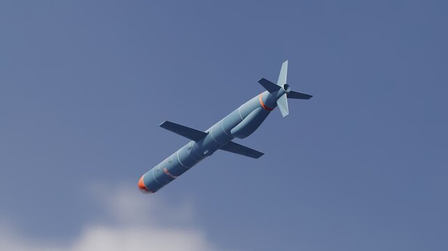 Missile attack. Cruise missile flying. Missile launch.