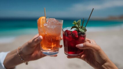 Refreshing cocktails by the sea, summer vacation, tropical drinks cheers