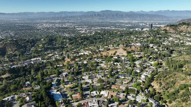 San Fernando Valley Aerial Shot of Studio City from Beverly Hills Autry Overlook Orbit L