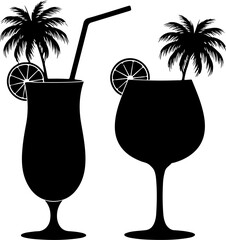 Two Tropical Cocktail Glasses silhouette vector illustration