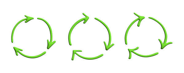 Set of 3d recycle arrow icon Recycling resources symbol Reuse of materials, zero waste, green environment, saving the planet
