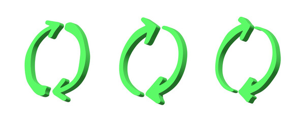 Set of 3d recycle arrow icon Recycling resources symbol Reuse of materials, zero waste, green environment, saving the planet