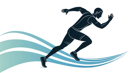 Dynamic Running Athlete Silhouette Vector with Abstract Waves