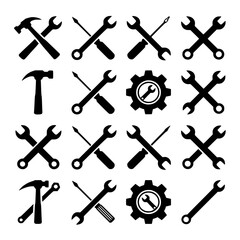 Obraz premium Monochrome Grid of Tool and Gear Icons