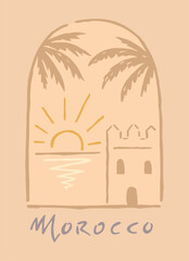 Simple style illustration of a landscape alluding to Morocco.