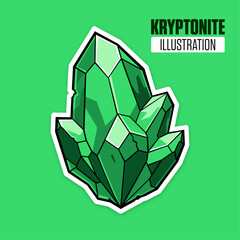 Obraz premium Green Kryptonite Crystal Sticker Vector Illustration. Cartoon Die Cut Mineral Gem with White Outline. Comic Book Style Jagged Space Rock Shard for Retro Gaming Badges, Icons, Villain's Superpower.