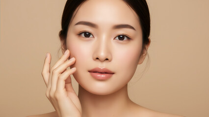 Beautiful Asian Woman with Glowing Clear Skin, Skincare Concept

