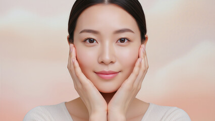 Beautiful Asian Woman with Glowing Clear Skin, Skincare Concept
