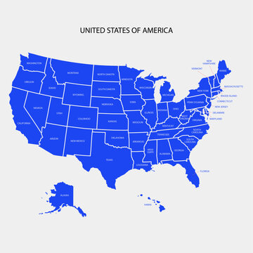 united states of america map usa map with states and state names isolated