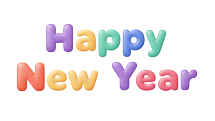 Rainbow Color Happy New Year Text - 3D Geometric Block Design