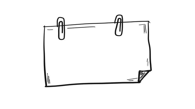 Hand drawn sketch of a blank paper note attached with two paper clips