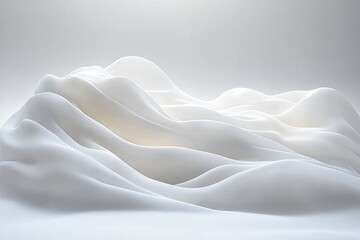Obraz premium Soft, flowing white fabric or material draped in smooth, wavy folds creating a serene and delicate abstract landscape