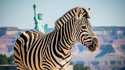 Natural Wildlife Scene Zebra American Wild Animal with Majestic Stripes and Powerful Presence in Open Savanna Landscape for Stock Photography Nature Wildlife Tourism Content
