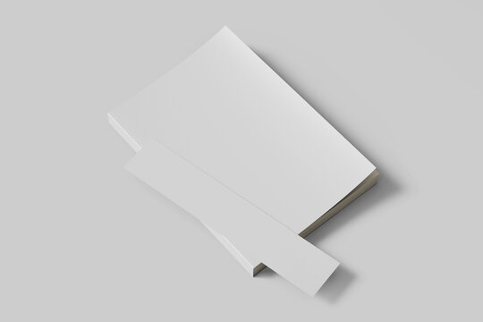 blank a5 size softcover front cover book with rectangle bookmark stop mockup design template isolated 3d render top view