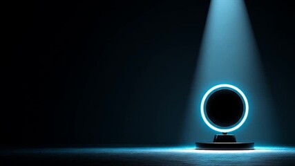 Abstract futuristic portal illuminated on a dark stage with a spotlight - Powered by Adobe