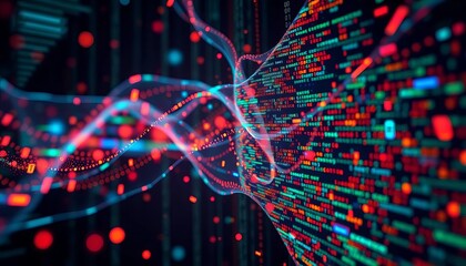 Abstract digital code flowing, AI neural network visualization,  code,   data analysis