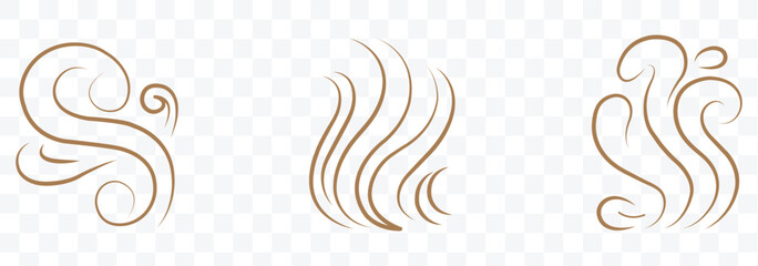 Smoke steam icon in flat style. Doodle smoke icons set. Water steam symbols. Hand drawn hot vapors. Line air smell symbols. eps 10