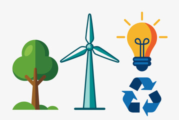 Fototapeta premium Icons representing environmental sustainability, renewable energy, and recycling concepts.