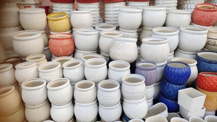 ceramic pots on the market, beautiful handicrafts pots in the shop