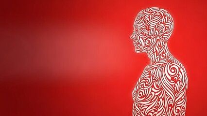 Obraz premium Man with swirling patterns on body against red background